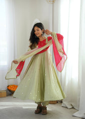 Beautiful Elegant Embroidered Sequence With Real Mirror Designer Gown
