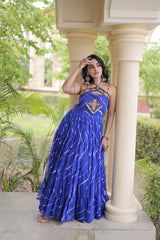Navratri Special Georgette Laheriya Printed With Kutchi Patchwork Gown