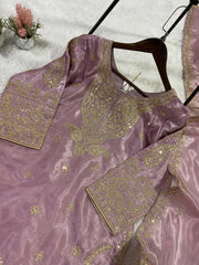 Wedding Season Special Glass Roman Silk Coding Sequence with Embroidery Work Suit