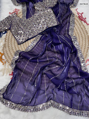 Jimmy Choo Party-wear Bollywood Blockbuster Real Mirror & Embroidery Sequence Work Saree