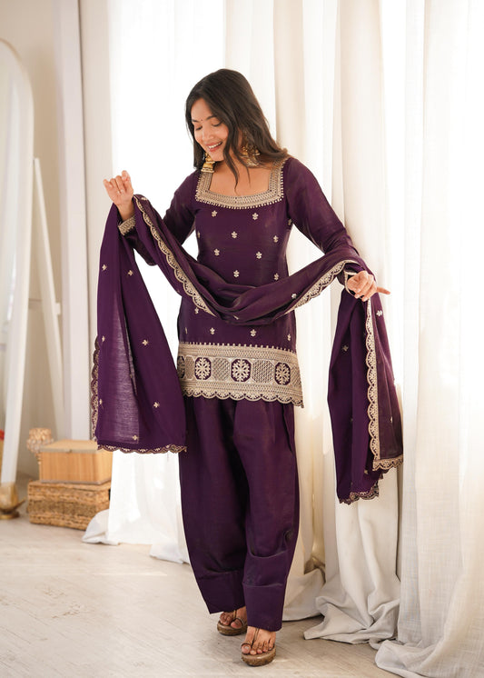 Festive Special Glass Roman Silk Embroidery Sequence Dori Work Farshi Salwar Suit