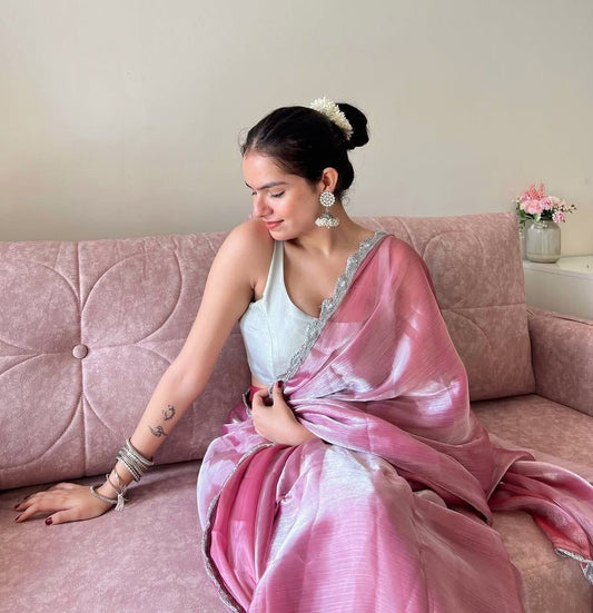 Bollywood Trending Jimmy Choo With Premium Silver Lace Border Saree