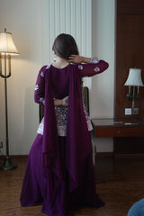 Wedding Special Georgette Embroidery & Sequence Work Top With Palazzo
