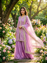 Designer Pure Fendi Silk Embroidery Work Sarara Set