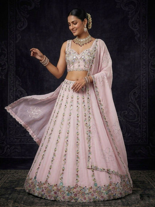 Dreamy Pink Sequence & Mirror Work Lehenga choli