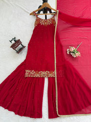 Elegant Ethnic Georgette Beads With Thread & Sequence Work Dress
