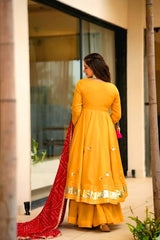 Ethnic Purely Handmade Soft Chinon Handmade Gottapatti Work Anarkali Palazzo