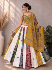 Navratri Special Ajrakh With Khadi Cotton Real Mirror Work Lehenga With Stitched Choli