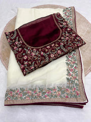 Beautiful Rangoli Silk Embroidery C-Pallu Work Saree