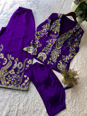 Party-wear Designer Chinon Silk Sequence Embroidery Work 3 Piece Set