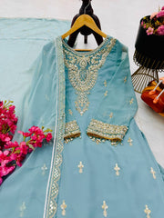 Beautiful Georgette Coding Sequence Embroidery Work Sharara