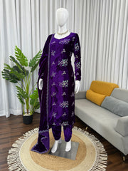 Elegant Ethnic Viscose Velvet Thread & Sequence Work Suit