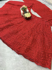 Beautiful Red Soft Net Cording Sequence Work Lehenga Choli