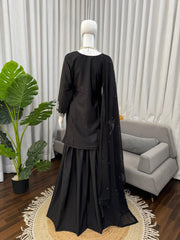 Designer Black Thread & Sequence Embroidered Crepe Palazzo Set
