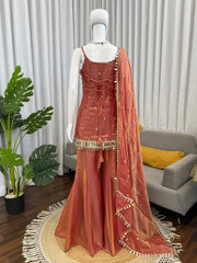 Party-wear Fendy Silk Thread & Sequence With Real Mirror Work Suit