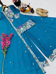 Party-wear Designer Chinon Silk Embroidery & Sequence Work Sharara