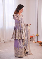 Party-wear Heavy Two Tone Fendy Satin Silk Sharara