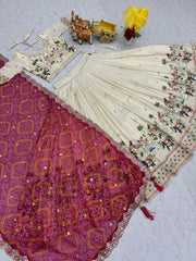 Festival Special Tissue Silk Embroidery Sequence Thread Work Lehenga With Stitched Blouse
