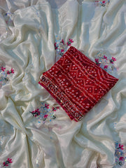 Beautiful Soft Chinon Silk Beads Work Saree