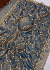 Beautiful Moss Silk Sequence Embroidery Work Saree