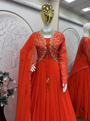 Designer Party Wear Bandhni Silk Embroidery Sequins & Codding Work Gown