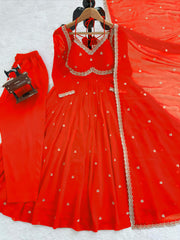 Festive Season Special Red Georgette Thread With Sequence Work Gown
