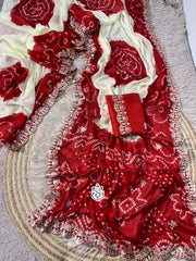 Beautiful Soft Georgette Bandej Printed Work Saree