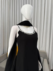 Party-wear Black Georgette Real Mirror Work Suit