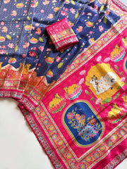 Beautiful Zari Weaving Softy Dola Crepe jacquard Weaving Silk Saree