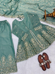 Trendy Stylish Fendy Silk Real Mirror With Embroidery Sequence Work Suit