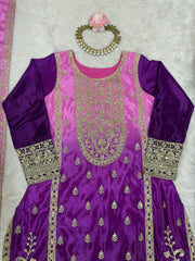 Party-wear Shaded Chinon Silk Coding Sequence & Thread Work Suit