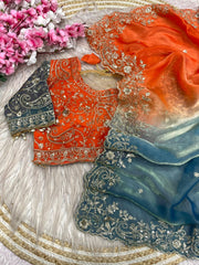 Elegant Satin Saree With Designer Embellished Stitched Blouse