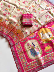Beautiful Zari Weaving Softy Dola Crepe jacquard Weaving Silk Saree