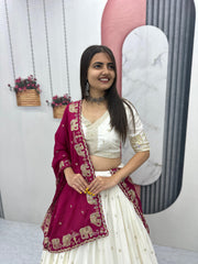 Festive Special Chinon Silk Embroidery Sequence Work Lehenga With Stitched Blouse