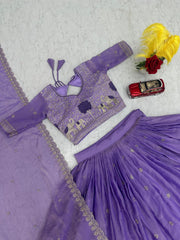 Festive Special Moss Shimmar Embroidery Thread & Pip Val Work Lehenga With Stitched Blouse