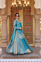 Festive Special Pure Fendy Silk Embroidery Beads Handwork & Sequence Work Top With Lehenga