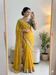 Beautiful Georgette Sequence With Cutwork Border Saree