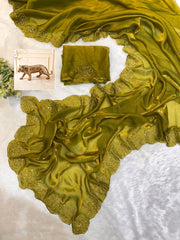 Party-wear Designer Fendy Satin Silk khatli Cut Dana Handwork Saree