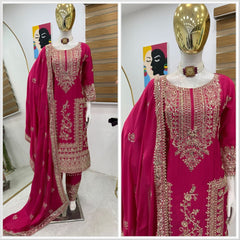 Party-wear Chinon Silk Sequence Embroidery Coding & Moti Work Suit