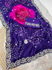 Beautiful Soft Georgette Bandhej Multi Color Printed Saree