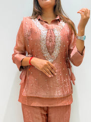 Festive Special Salsa Silk Co-Ord Set With Shrug