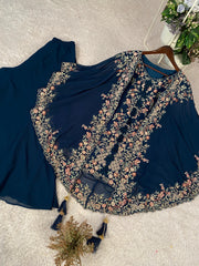 Indo Western Georgette Sequence Embroidery Work Kurta Palazzo With Shrug