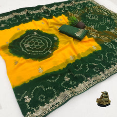 Beautiful Georgette Traditional Bandhej Peding Printed Saree