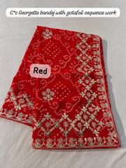 Beautiful Traditional Bandhej Gota Foil & Sequence Work Saree