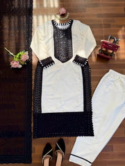 Elegant Natural Crep Thread Sequence Work Suit