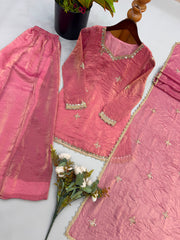 Party-wear Fendy Silk Embroidery Sequence & Real Mirror Work Sharara