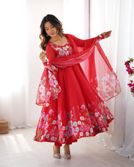 Attractive Organza Silk Printed Work Gown