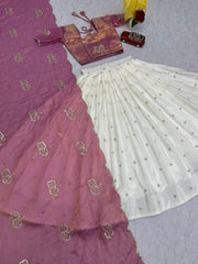 Wedding Wear Fendy Silk Thread & Sequence Work Lehenga With Stitched Blouse