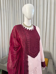 Elegant Natural Crep Thread Sequence Work Suit