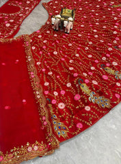 Royal Red Glamours Soft Net Embroidery Sequence Work Lehenga Choli